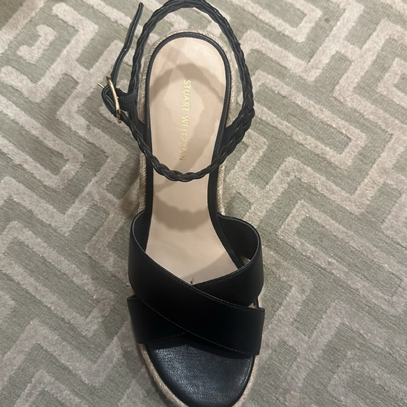 NWT Size 7B Stuart Weitzman black leather espadrille - Picture 3 of 6